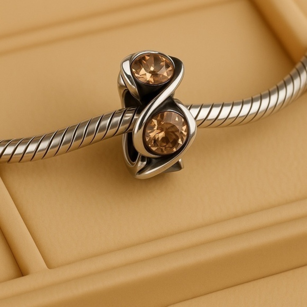 Chamilia Light Brown Swarovski Forever Light Charm Bead .925 CHAM EUC #220